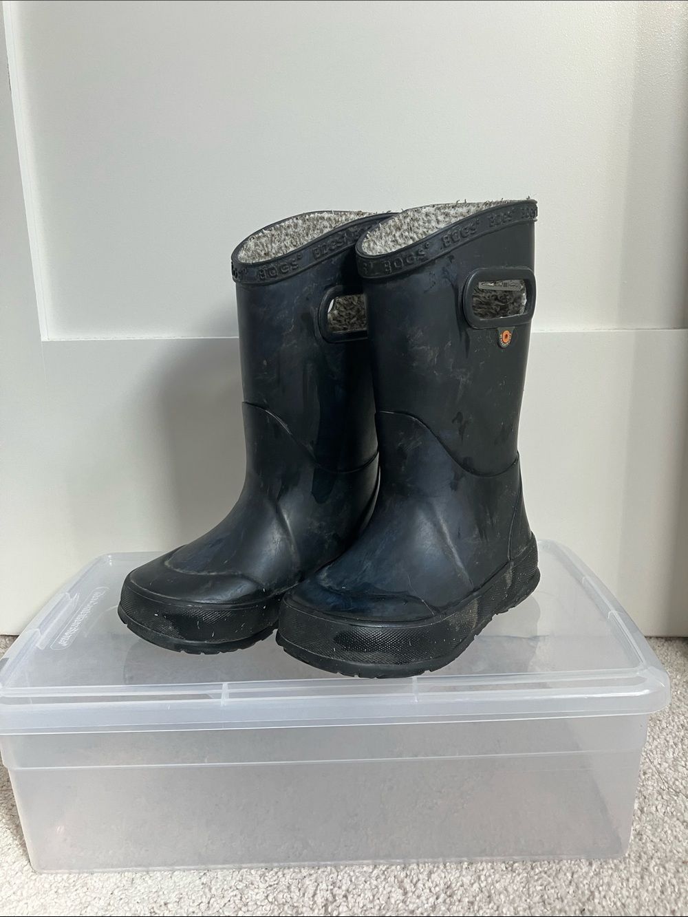 Bogs Kids Rain Boots, Black, Sz 8